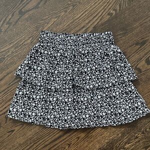 Floral Smocked Waist Tiered Black and White Junior’s Mini Skirt